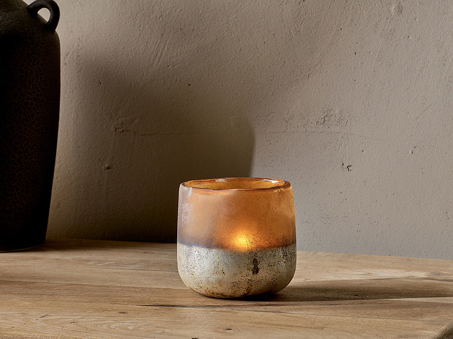 Ngolo Tealight Holder - Antiqued Amber