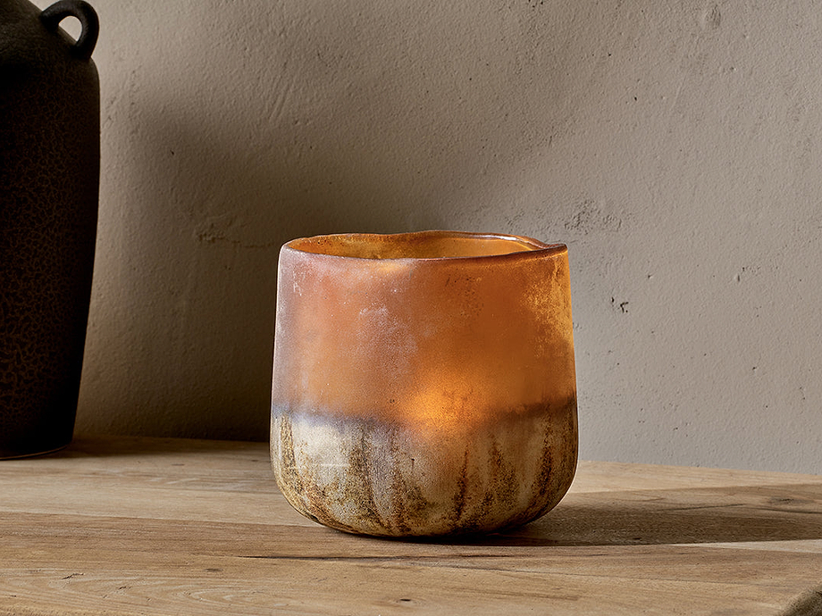 Ngolo Tealight Holder - Antiqued Amber