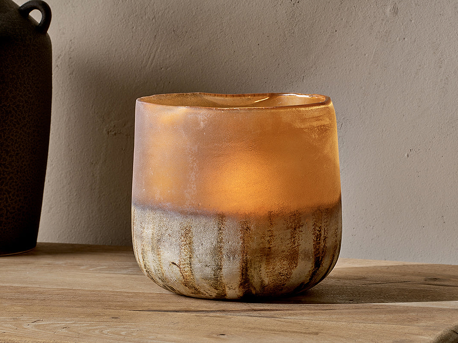 Ngolo Tealight Holder - Antiqued Amber