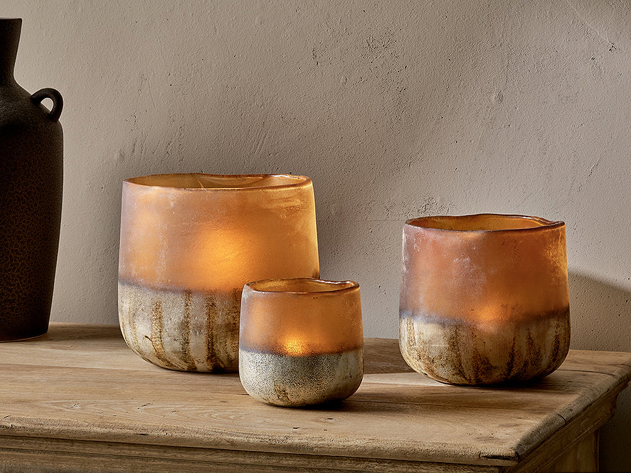 Ngolo Tealight Holder - Antiqued Amber