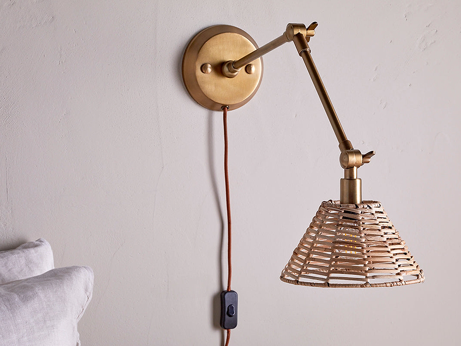 Noko Rattan Wall Lamp - Natural & Antique Brass