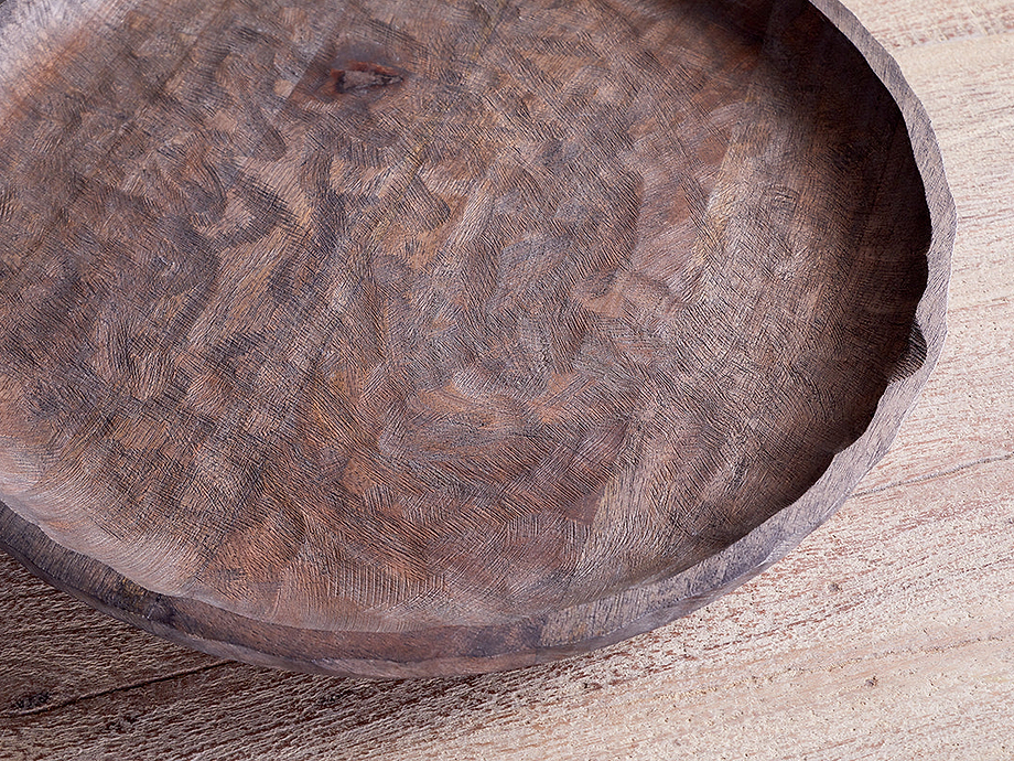 Nyati Mango Wood Etched Round Tray - Dark