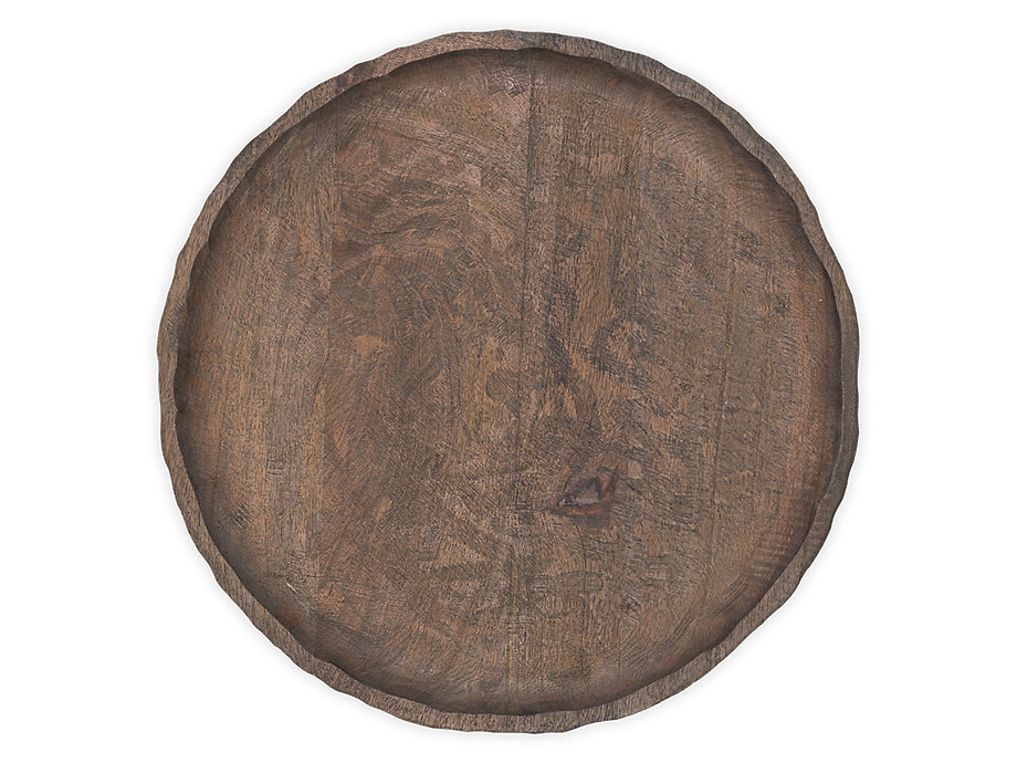 Nyati Mango Wood Etched Round Tray - Dark