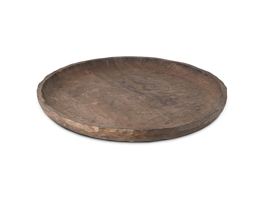 Nyati Mango Wood Etched Round Tray - Dark