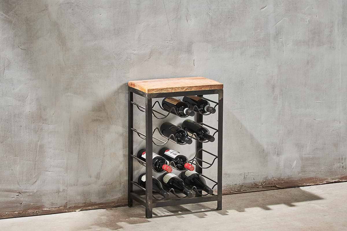 Obra Industrial Wine Rack Mango Wood Iron Small