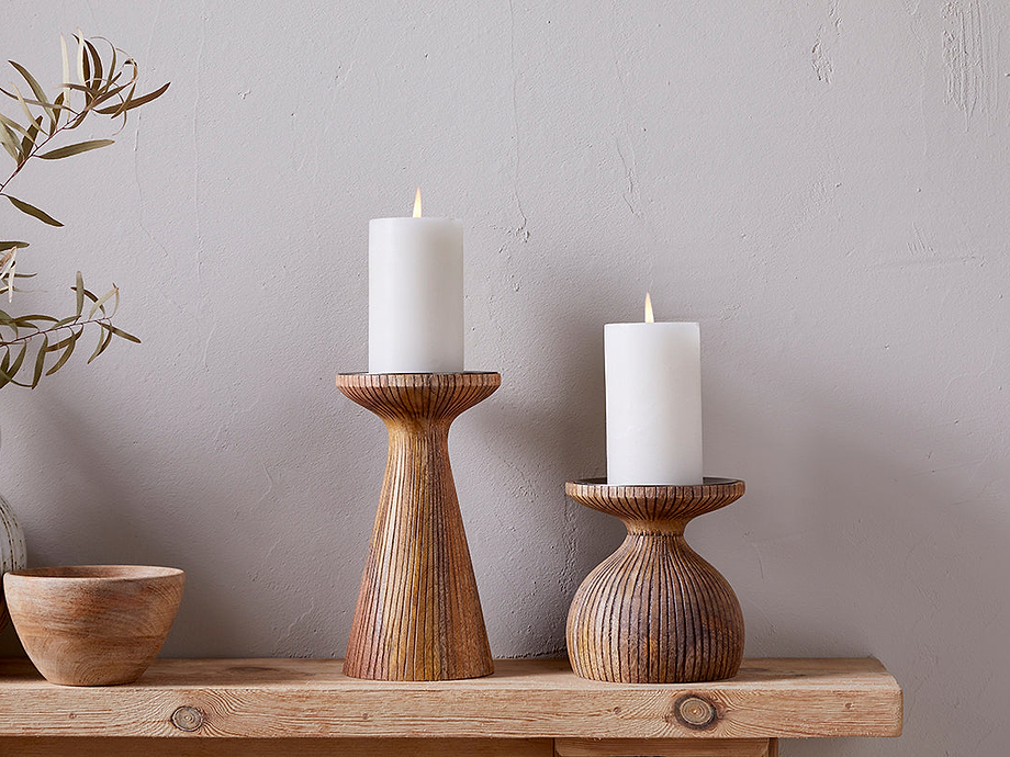 Omari Mango Wood Candlestick - Natural