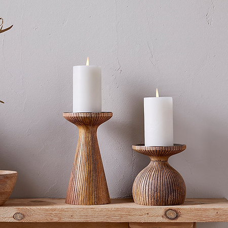 Omari Mango Wood Candlestick - Natural-nkuku