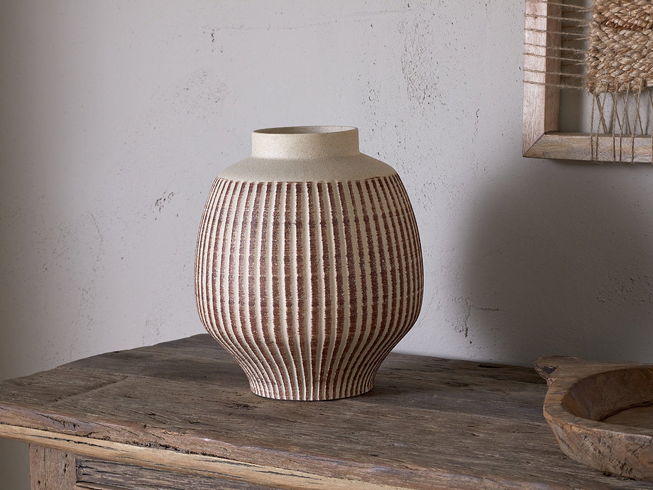 Perola Reactive Glaze Decorative Vase - Natural & Rust