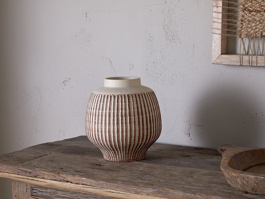 Perola Reactive Glaze Decorative Vase - Natural & Rust