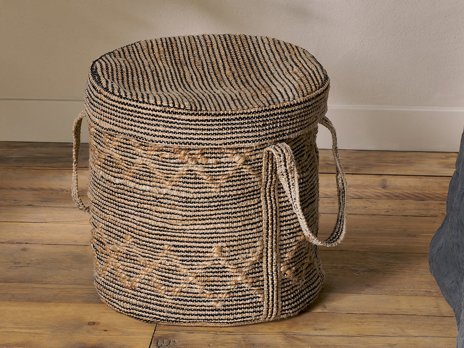 Padla Cotton & Jute Laundry Basket - Black & Natural