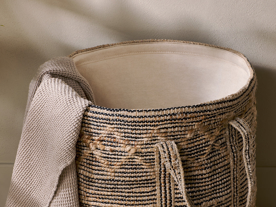 Padla Cotton & Jute Laundry Basket - Black & Natural