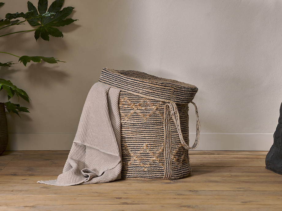 Padla Cotton & Jute Laundry Basket - Black & Natural