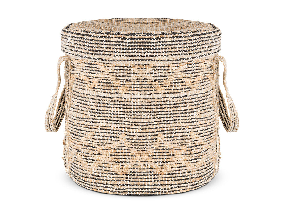 Padla Cotton & Jute Laundry Basket - Black & Natural