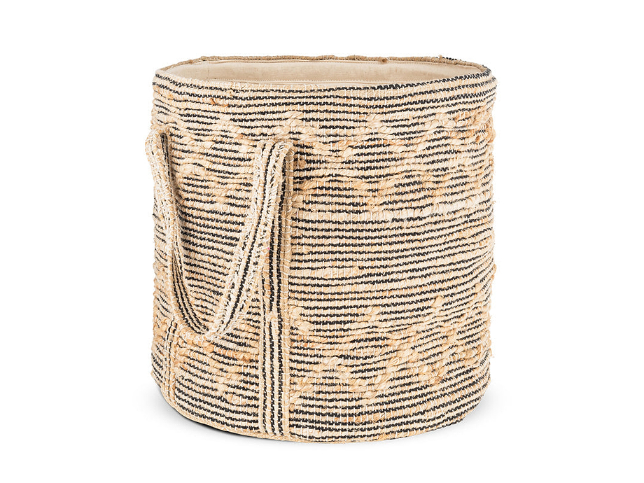 Padla Cotton & Jute Laundry Basket - Black & Natural