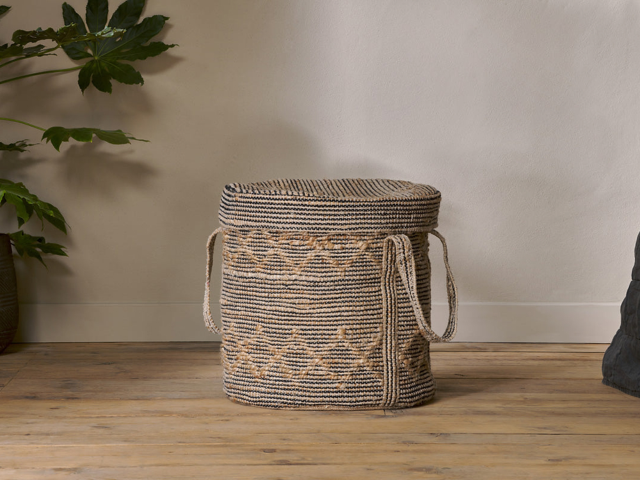 Padla Cotton & Jute Laundry Basket - Black & Natural