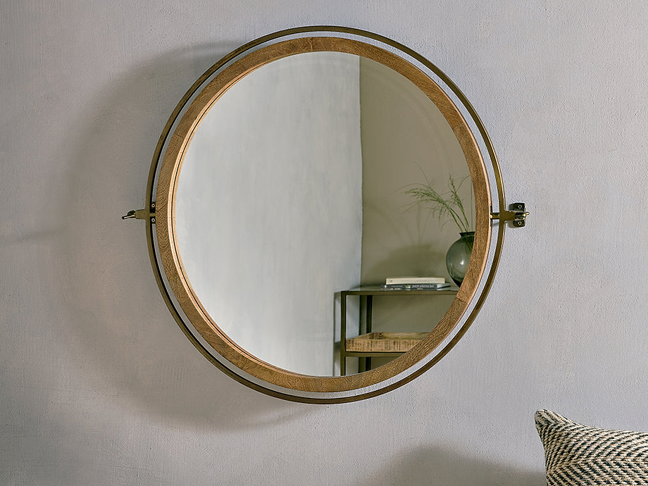 Parutti Mango Wood & Iron Round Swivel Mirror - Natural