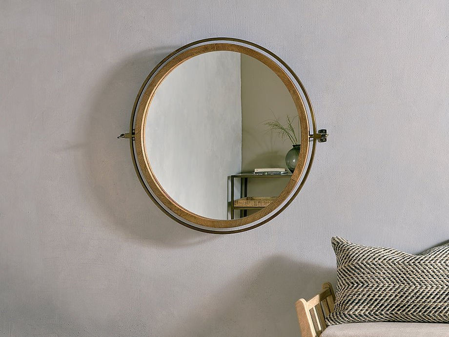 Parutti Mango Wood & Iron Round Swivel Mirror - Natural