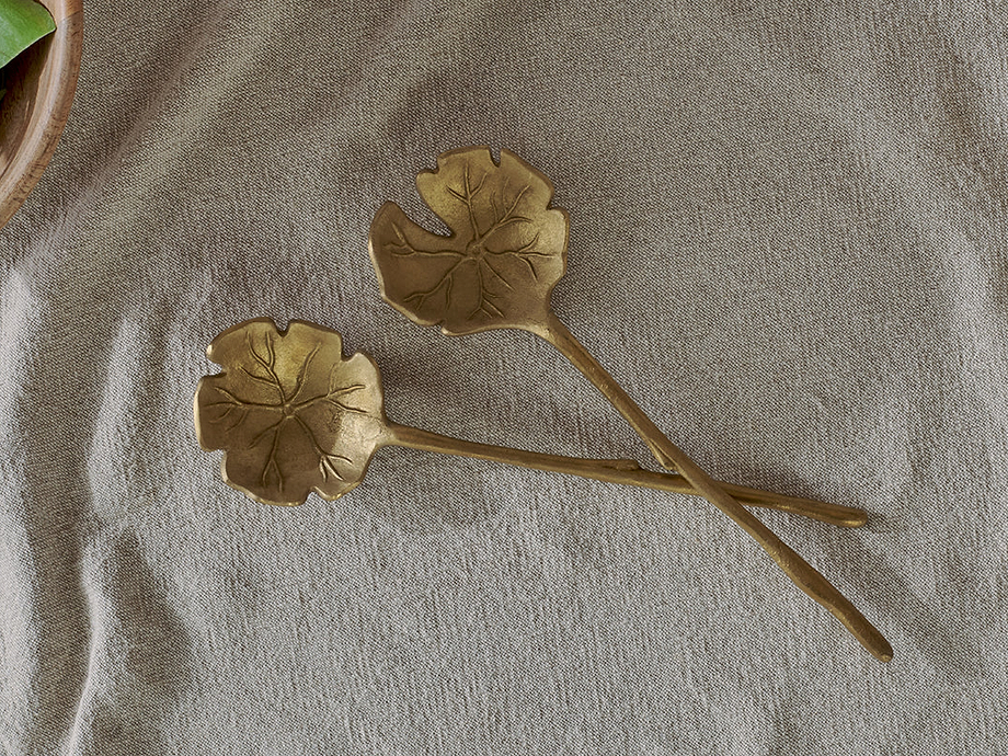 Prakriti Leaf Salad Servers - Brushed Gold (Set of 2)