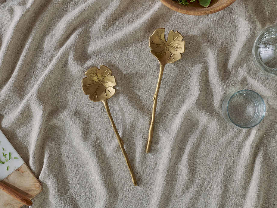 Prakriti Leaf Salad Servers - Brushed Gold (Set of 2)