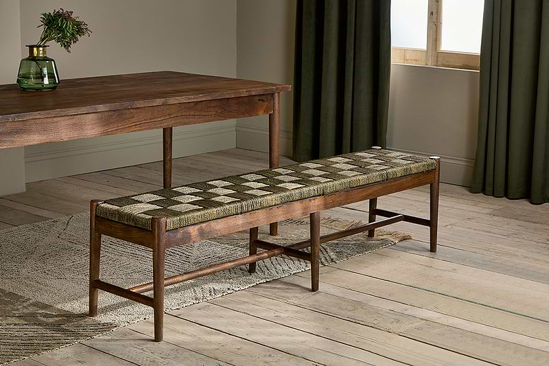 Raunak Acacia Woven Bench - Washed Walnut - Large