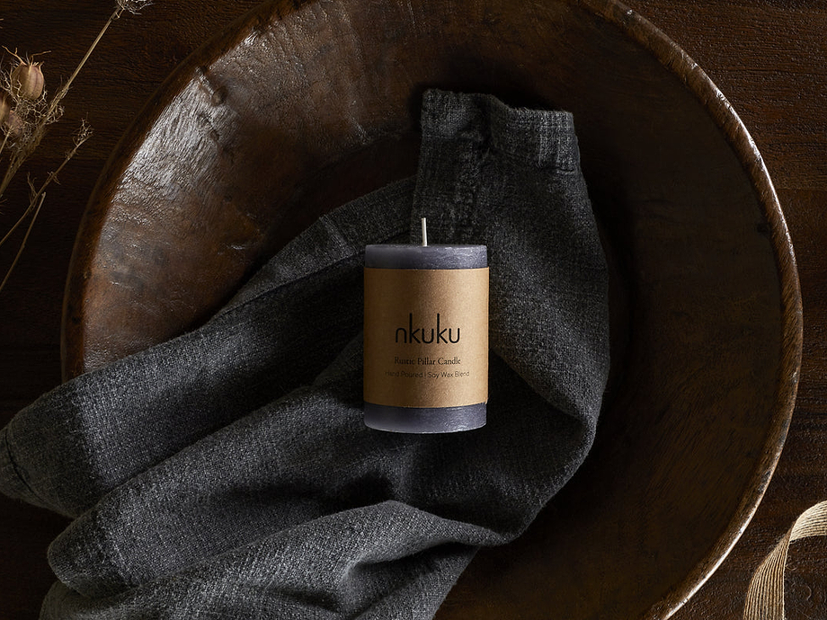 Rustic Soy Blend Mini Pillar Candle - Charcoal