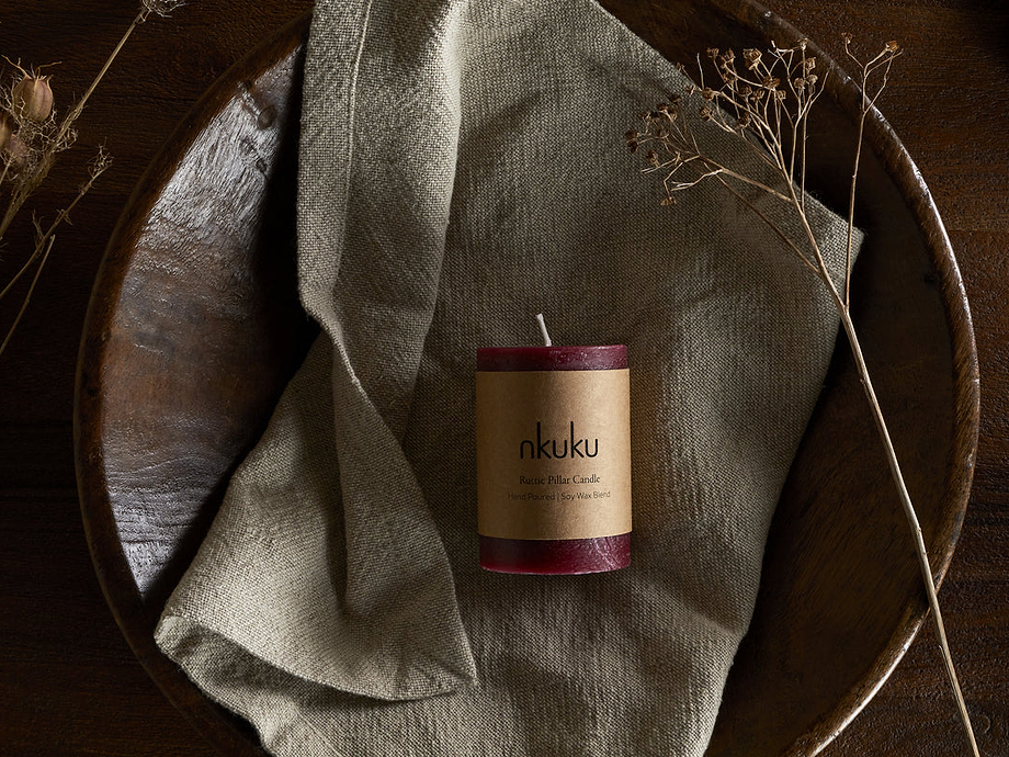 Rustic Soy Blend Mini Pillar Candle - Dark Cherry