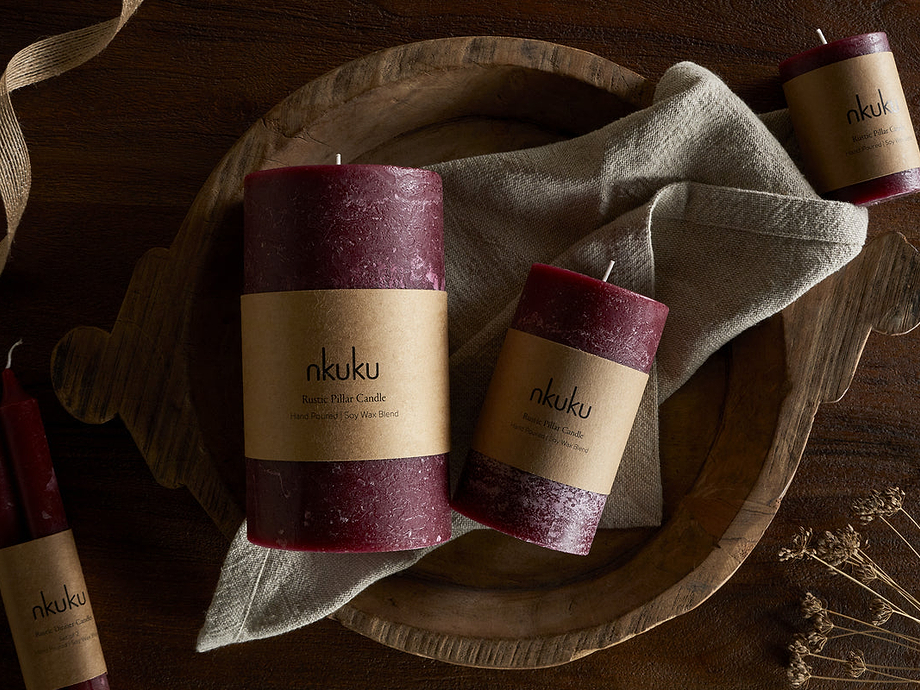 Rustic Soy Blend Pillar Candle - Dark Cherry - Small