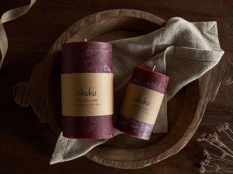 Rustic Soy Blend Pillar Candle - Dark Cherry - Small