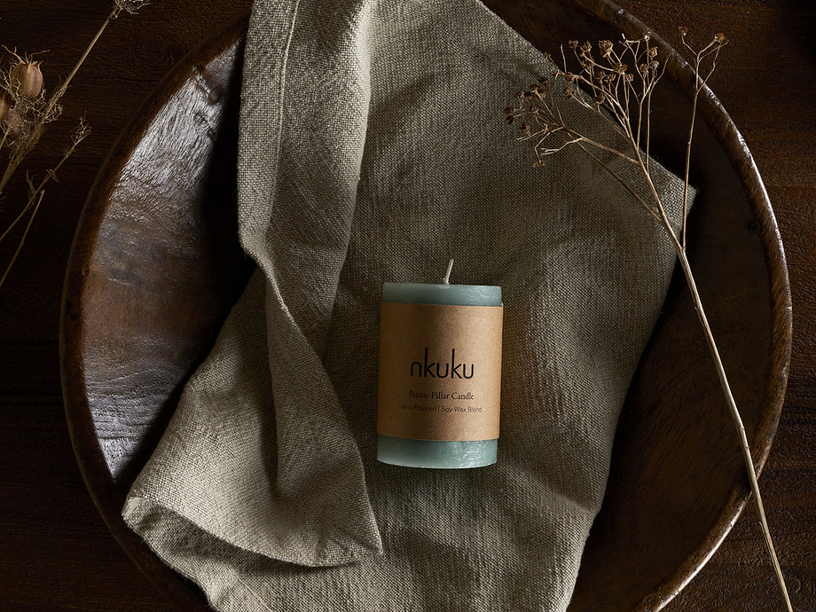 Rustic Soy Blend Mini Pillar Candle - Sage Green