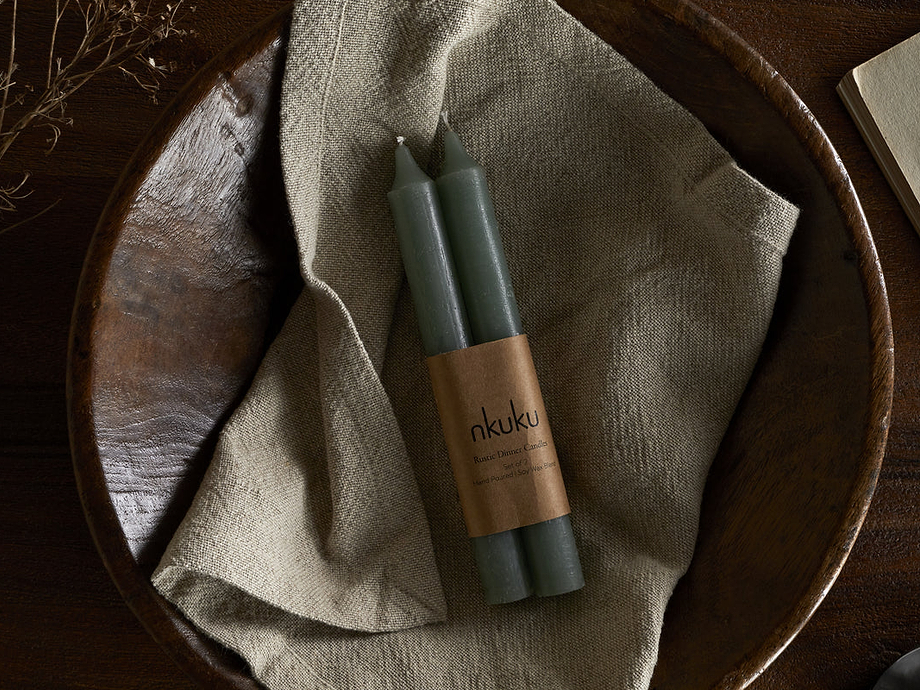 Rustic Soy Blend Dinner Candle - Sage Green (Set of 2)