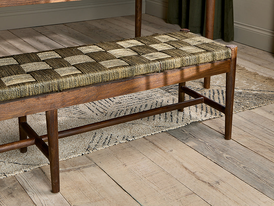 Raunak Acacia Woven Bench - Washed Walnut