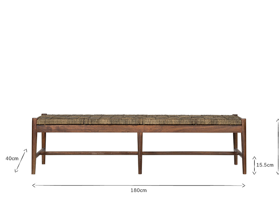 Raunak Acacia Woven Bench - Washed Walnut