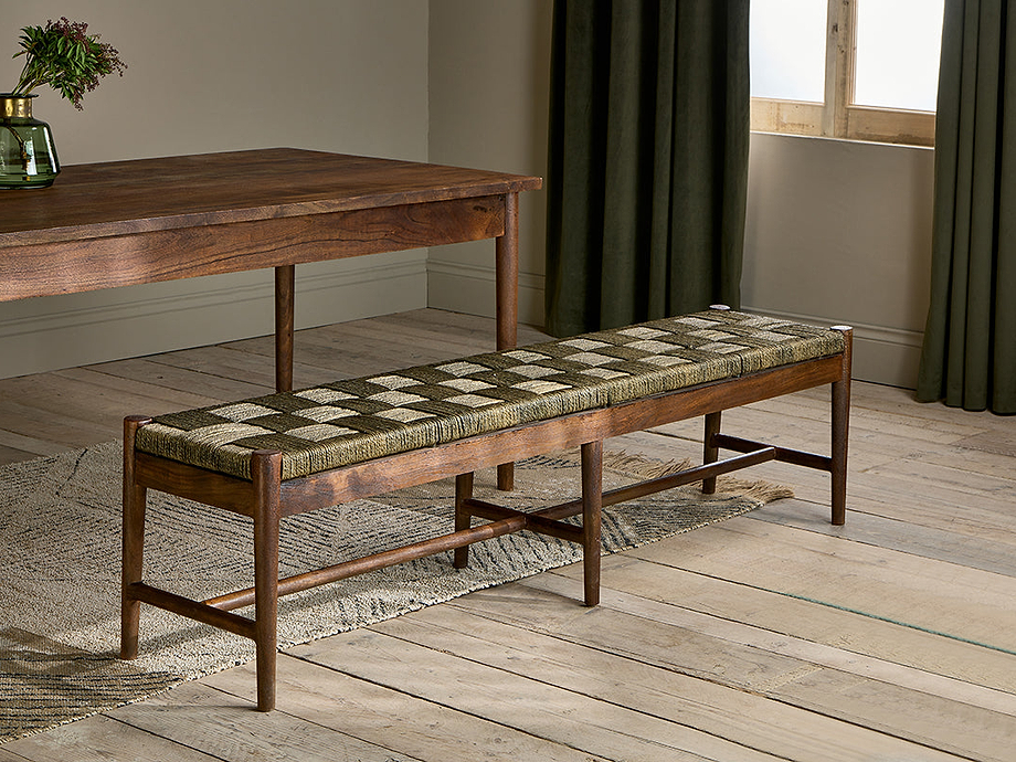 Raunak Acacia Woven Bench - Washed Walnut