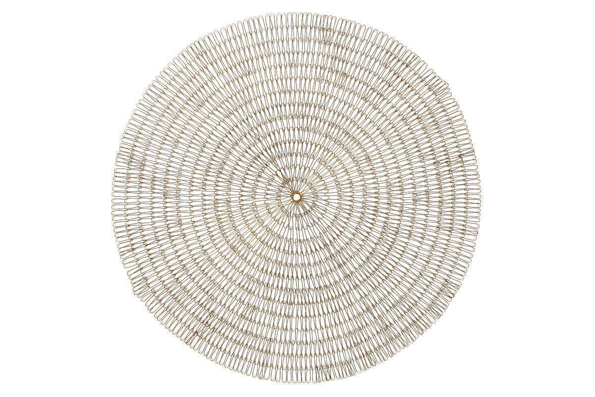 The Rayan Wire Wall Art by nkuku features elegant concentric rings in antique brass, forming a symmetrical pattern with a small open center—an eye-catching handcrafted piece that stands out against any plain white background.