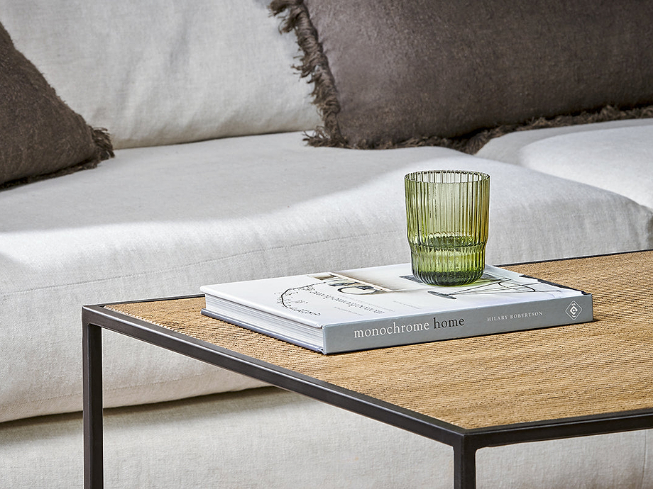 Rishin Grooved Wood Coffee Table - Natural & Gun Metal