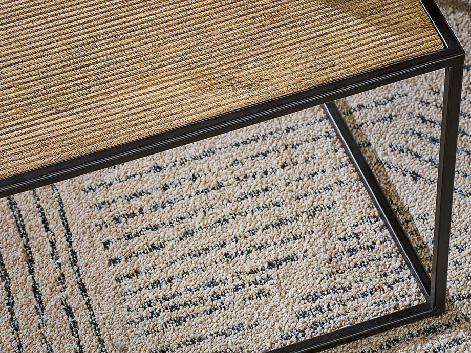 Rishin Grooved Wood Coffee Table - Natural & Gun Metal
