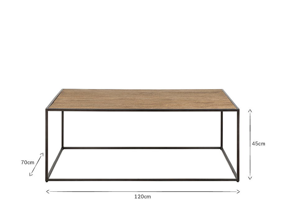 Rishin Grooved Wood Coffee Table - Natural & Gun Metal
