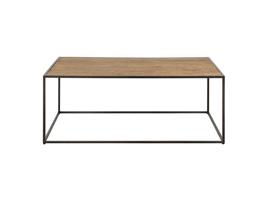 Rishin Grooved Wood Coffee Table - Natural & Gun Metal