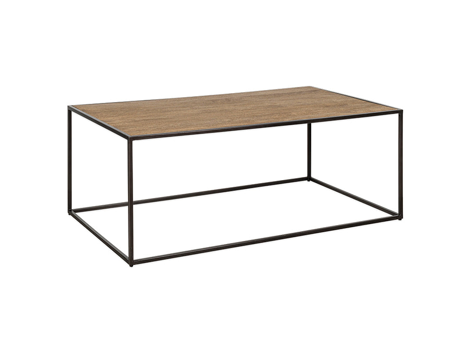 Rishin Grooved Wood Coffee Table - Natural & Gun Metal