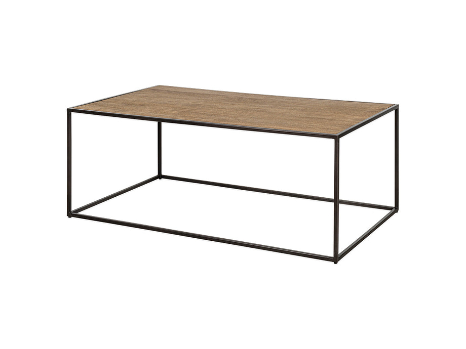 Rishin Grooved Wood Coffee Table - Natural & Gun Metal