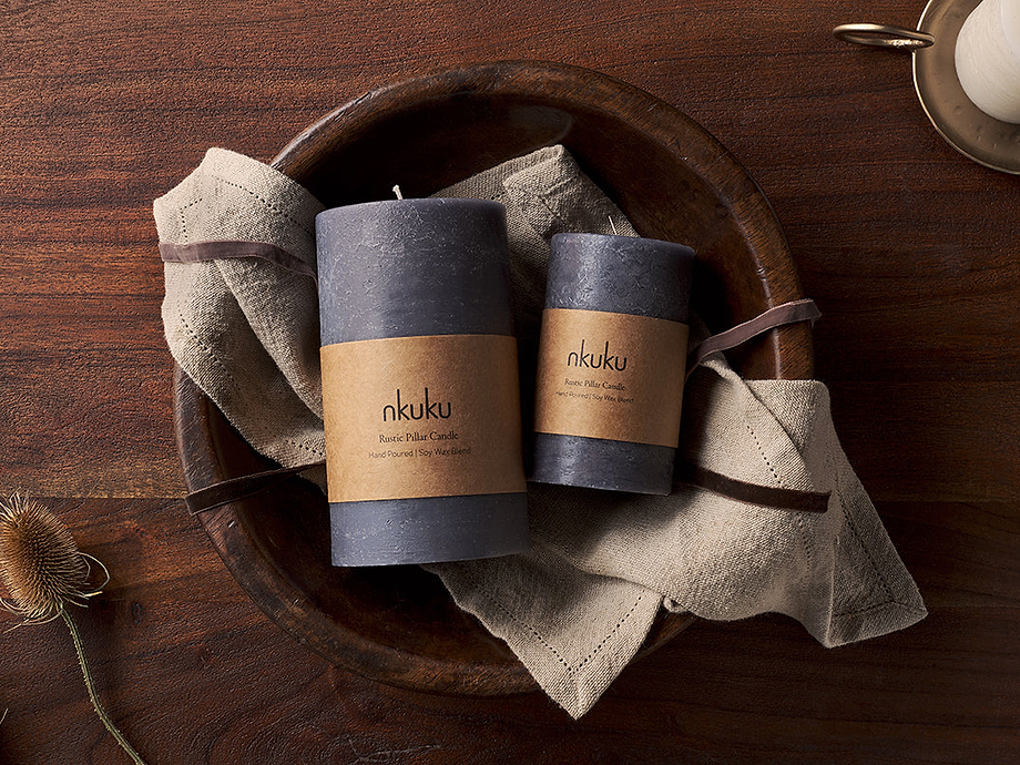 Rustic Soy Blend Pillar Candle - Charcoal - Small