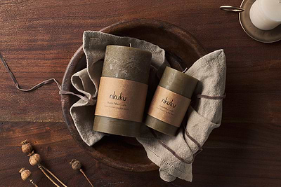 Rustic Soy Blend Pillar Candle - Olive Green - Large-nkuku