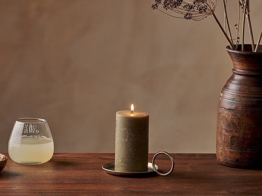 Rustic Soy Blend Pillar Candle - Olive Green - Small