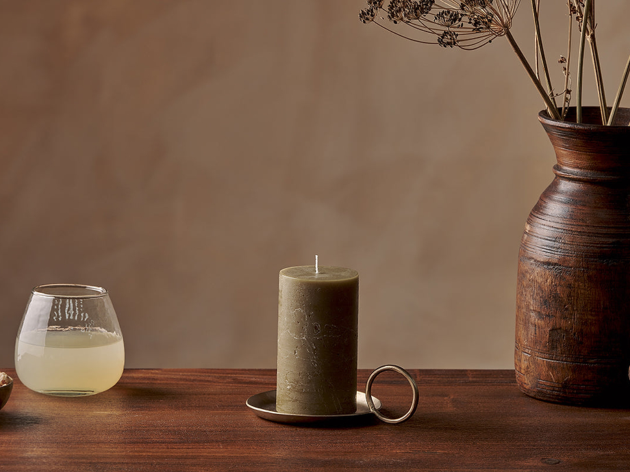 Rustic Soy Blend Pillar Candle - Olive Green - Small