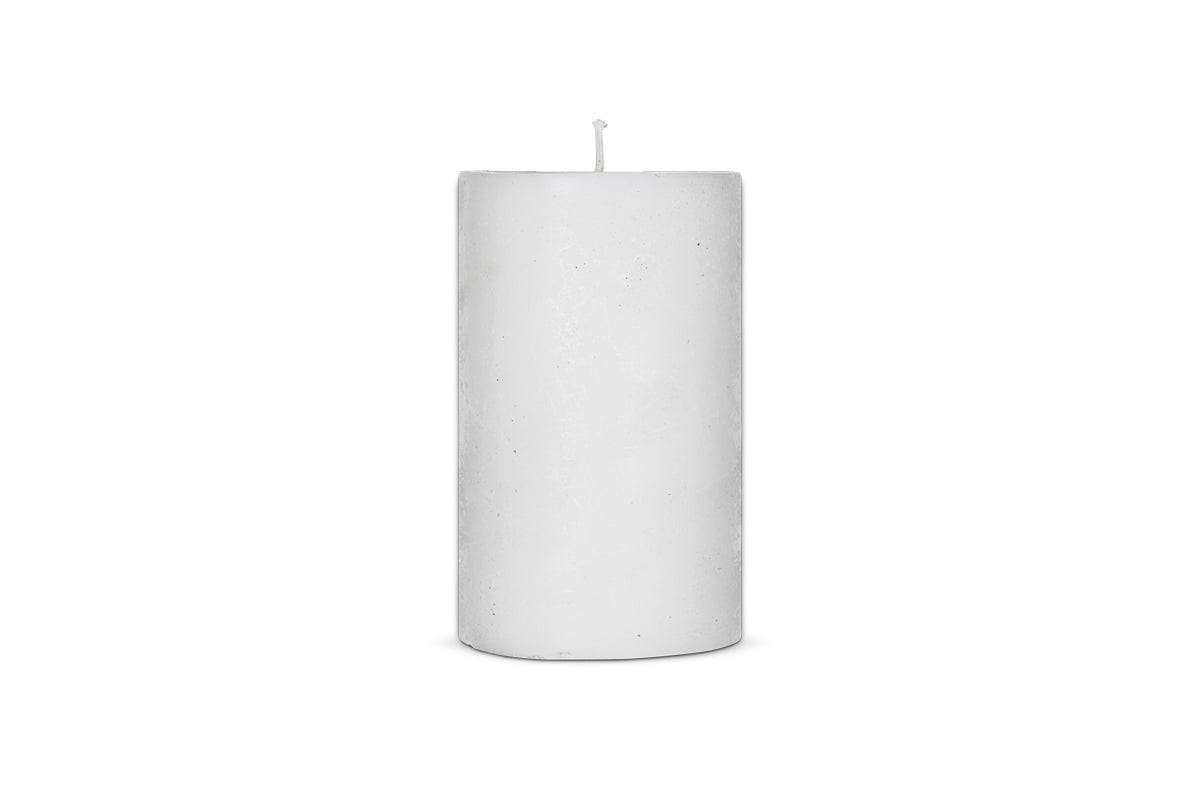 The Nkuku Rustic Soy Blend Pillar Candle - White - Large stands upright against a white background. Its cylindrical shape, flat top, and unused wick are highlighted by even lighting for a clean, minimal aesthetic.