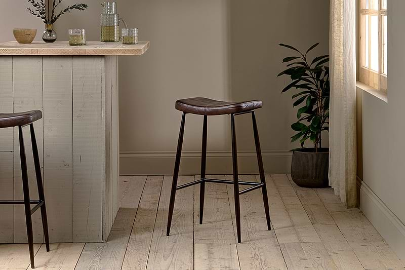 Samaira Leather Counter Stool - Dark Brown