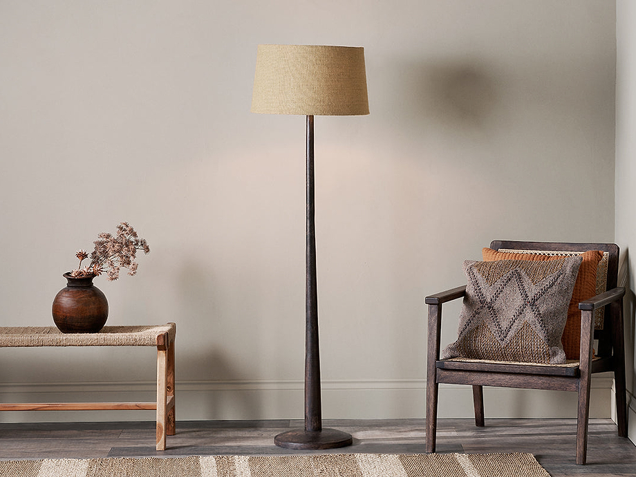 Sahar Mango Wood Floor Lamp - Dark Stain
