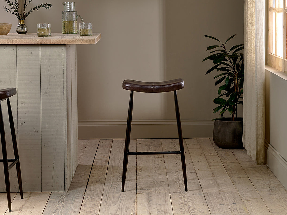 Samaira Leather Counter Stool - Dark Brown