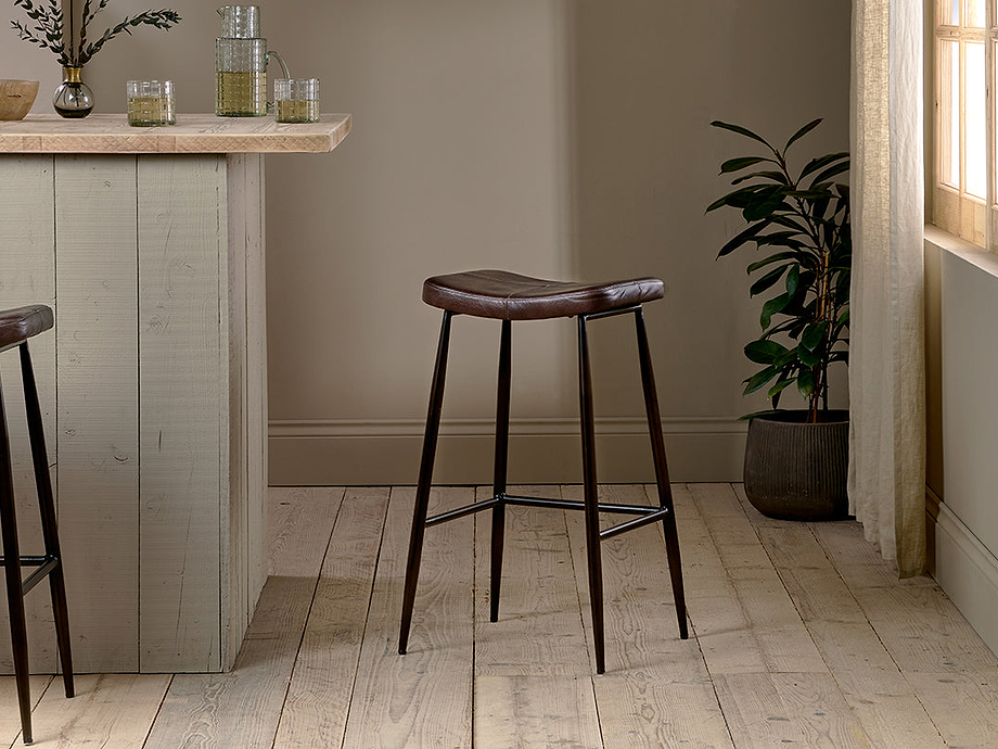 Samaira Leather Counter Stool - Dark Brown