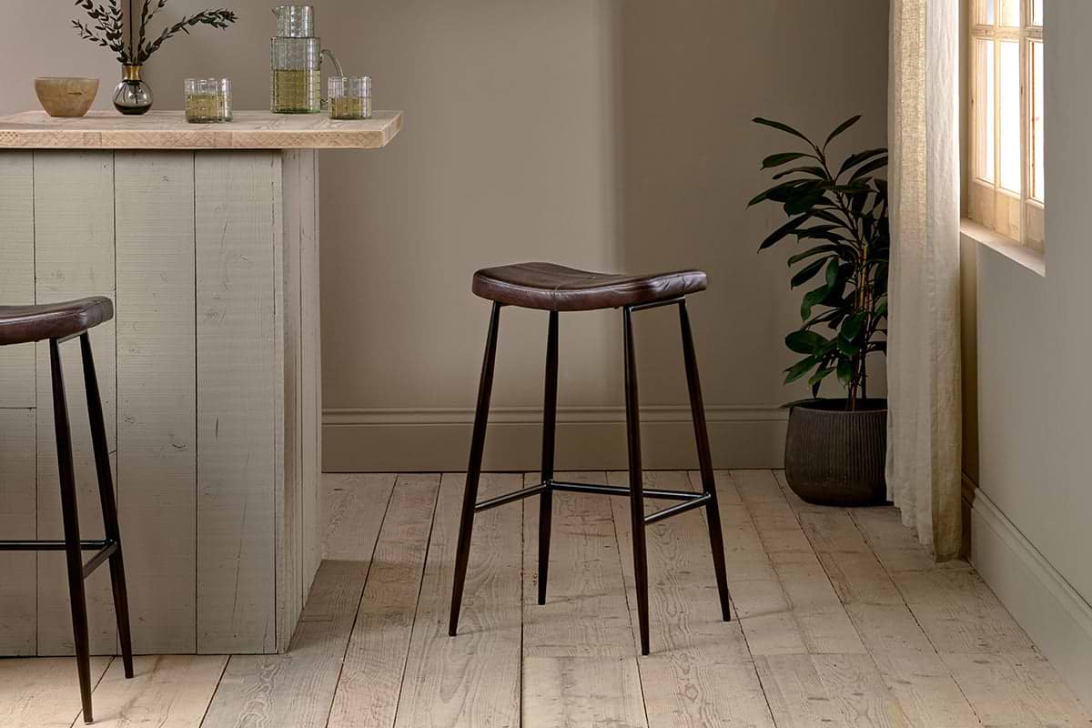Samaira Leather Counter Stool Dark Brown